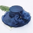 thumbnail image 2 of OOOUM Elegant Summer Church Hats Hat For Women Sheer Organza Ruffle Wide Brim Sun Hat Wedding Tea Party Occasion Sun Hat Navy, 2 of 3