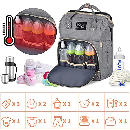 Diaper Bag Backpack,Chanarily 5 In 1 Baby Nappy Changing Station,Multifunction Travel Back Pack with USB Charging Port,Waterproof,Large Capacity,Unsex Stylish Foldable Baby Bag for Dad Mom 