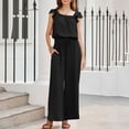 thumbnail image 5 of Jumpsuits For Women Summer Ruffle Sleeves Round Neck Rompers Drawstring Overalls With Pockets Black, 5 of 8