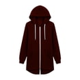 thumbnail image 6 of Zylanna Women's Long Full Zip Hoodie Sweatshirts, Adjustable Drawstring Soft & Stretchy Oversized with Pockets Casual Winter Coat Jacket Cardigan for Outerwear Wine, 6 of 9