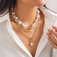 thumbnail image 2 of NICKSUN Gold Layered Irregular Baroque Imitation Pearl Pendant Necklaces for Women, Vintage Multi Layer Paperclip Beaded Pearls Snake Chain Choker OT Buckle Necklaces Jewelry Gift, 2 of 6