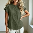 thumbnail image 5 of Neewe Women Loose Casual Short Sleeve Button Up Shirt Solid Color Blouse Round Neck Basic Collared Daily Top, 5 of 5