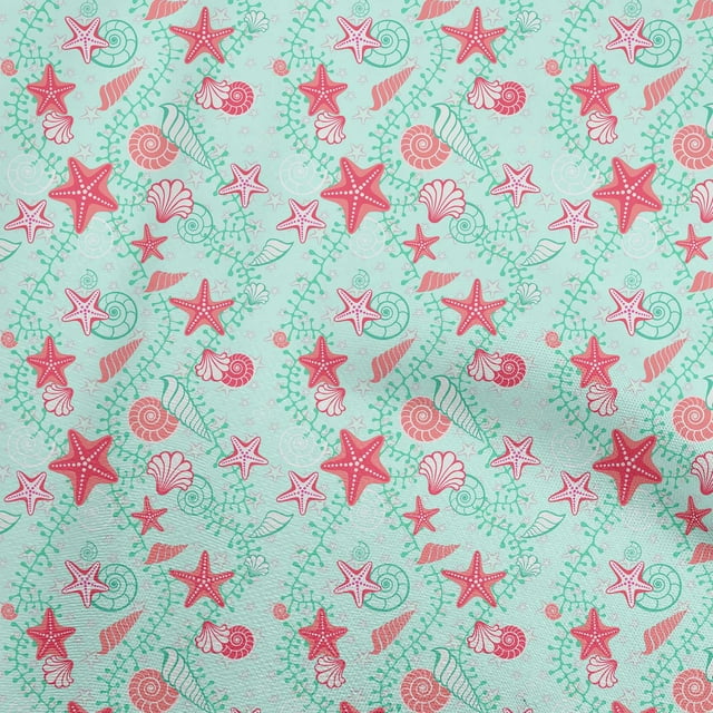 oneOone Silk Tabby Aqua Blue Fabric Beach Seashell Sewing Craft Projects Fabric Prints By Yard 42 Inch Wide