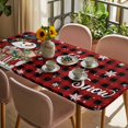 thumbnail image 3 of Red Plaid Christmas Snowman Table Cloths for 4 Foot Rectangle Tables, Xmas Botanical Birds Snowflake Patio Waterproof Elastic Fitted Tablecloths, Washable Rectangular Table Cover for Camping, 3 of 8