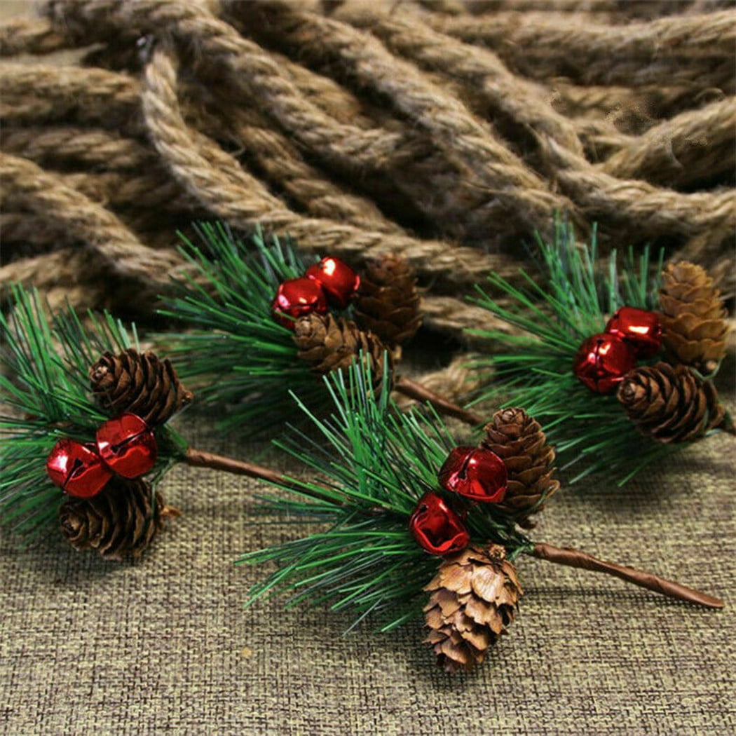 15pcs Red Christmas And Pine Cone Picks With Holly Branches For