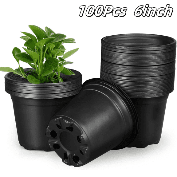 100 Pcs Nursery Pots for Plants,Black Nursery Pots,Thickened Soft Plastic Plant Pots with Holes,Garden Flower Seedling Pot Container for Seedling,Cuttings,Transplanting (Black,6inch)