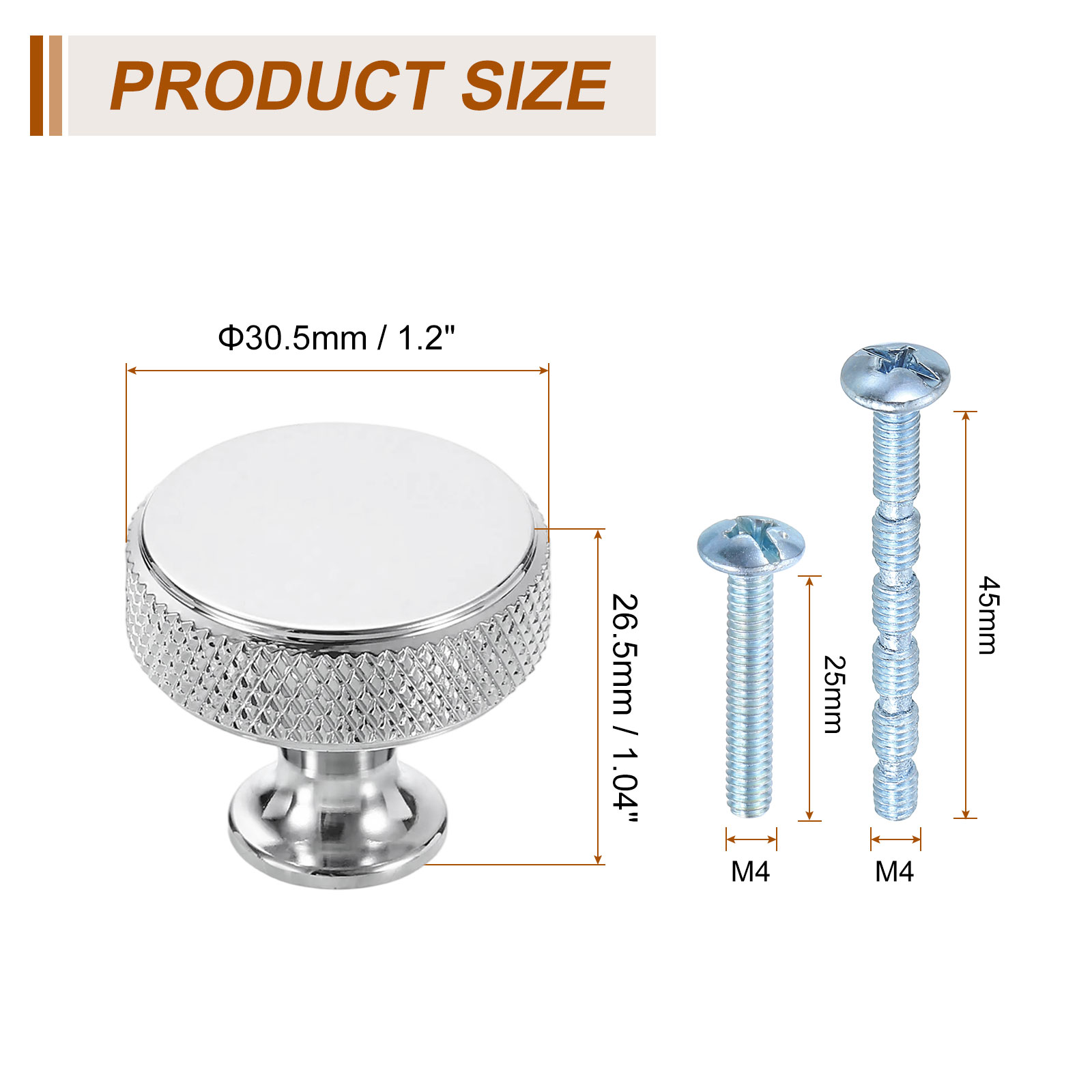 10Pack Round Cabinet Knobs,  1.2" Dia x 1.04" Height Drawer Knob Handle Pulls for Kitchen Cabinets Bedroom Dresser Wardrobe, Bright Chrome
