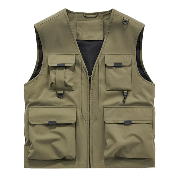 Grrvtrz Men's Utility Fishing Vest Lightweight Outdoor Work Safari Travel Cargo Vest with Multi-Pockets