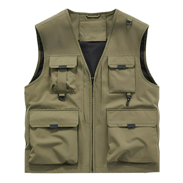 pstuiky Camiseta sin mangas para hombre, Chaqueta de trabajo sin mangas con cuello y múltiples bolsillos para hombre Camisas para hombres xxl