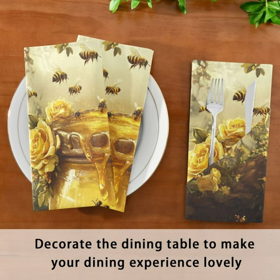 BZSMCE Satin Native Fab Cotton Dinner Napkin Bee Take Honey Reusable