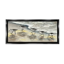 Stupell Industries Sunlit Birds & Beach Foam Animals & Insects Painting Black Floater Framed Canvas Art Print Wall Art, 31 x 14