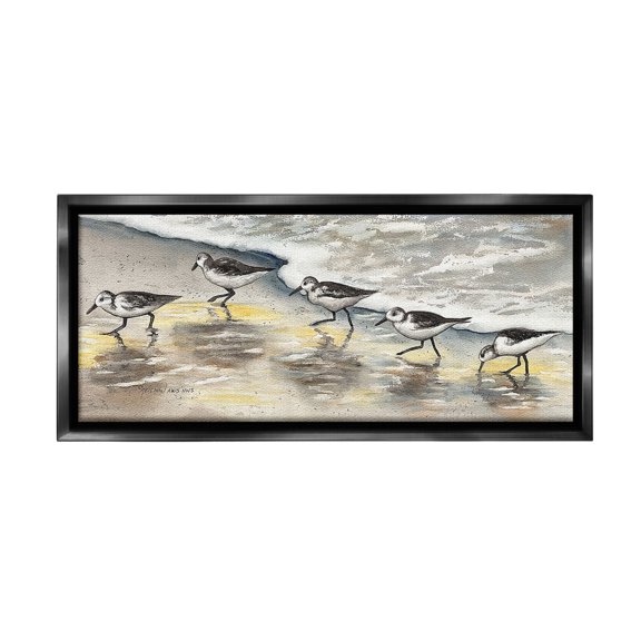 Stupell Industries Sunlit Birds & Beach Foam Animals & Insects Painting Black Floater Framed Canvas Art Print Wall Art, 31 x 14