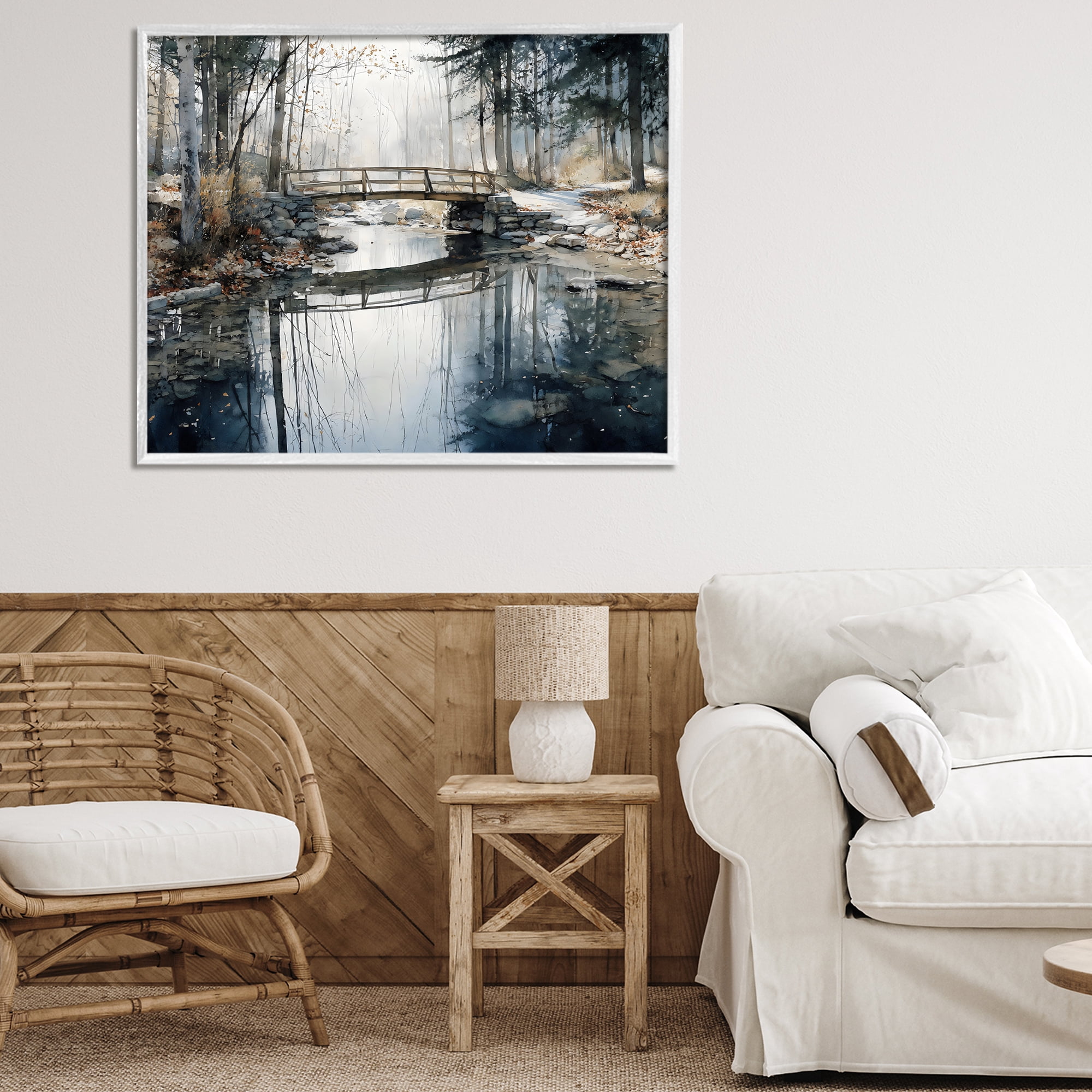 Stupell Industries Stone Bridge over Stream White Framed Giclee Art, design by Franklyn Gregory