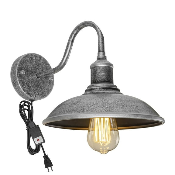 KAYYELAMP 1-Light 5.9 Feet Plug in Cable Timing Waterproof Wall Sconce Retro Silver Vintage Design Auto On/Off Wall Lighting for Outdoors Porch Loft Stairs Bathroom(No Bulb)