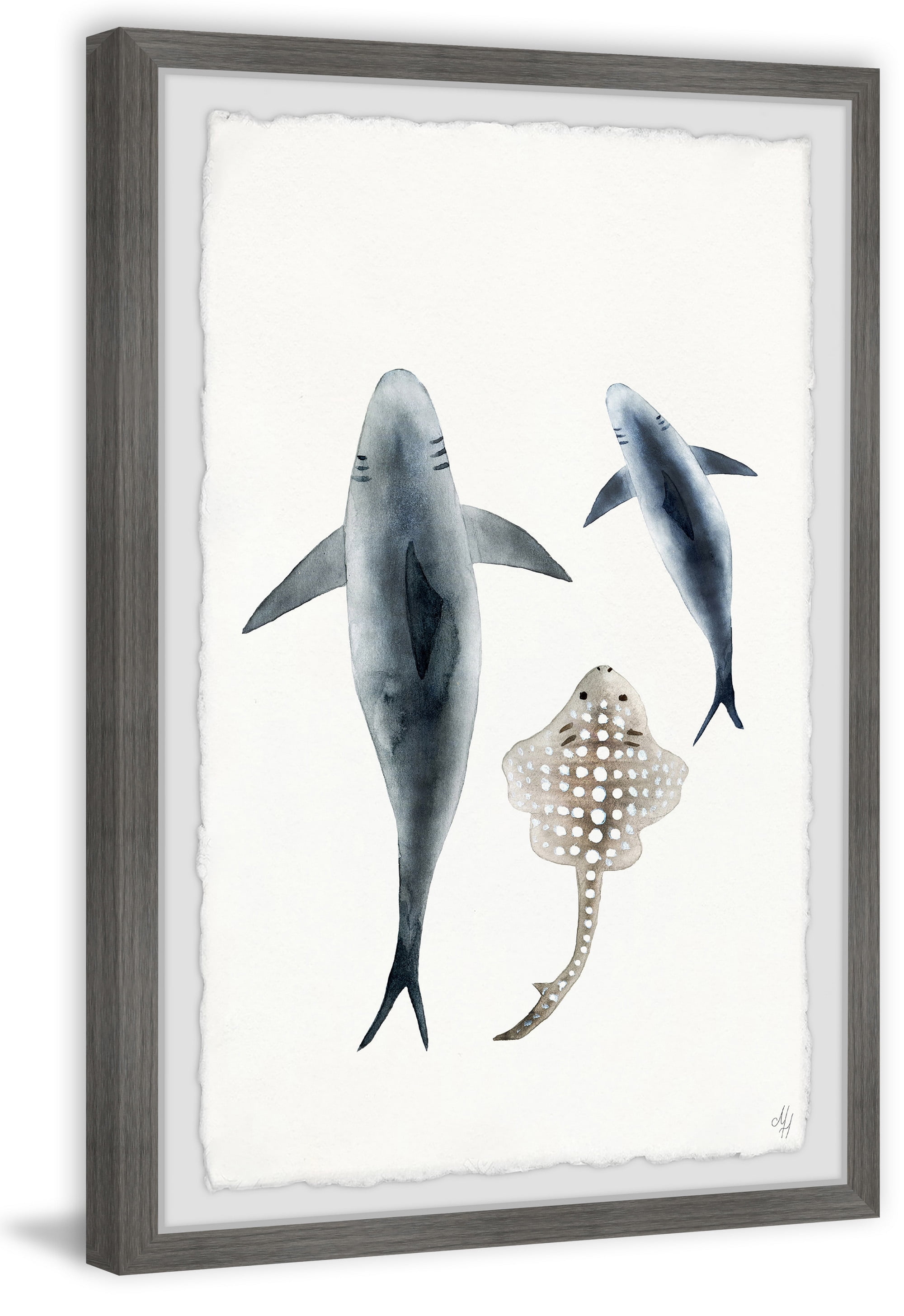 Marmont Hill Sharks And The Ray Framed Wall Art, 16.00" x 1.50"