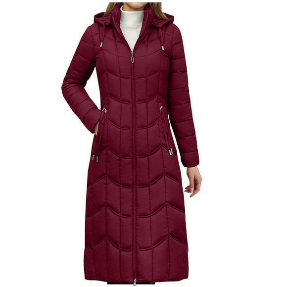Pincandy Girl Womens Maxi Puffer Winter Coats - Long Quilted Jackets for Women Weather Resistant Puffer Parka Hooded Jacket