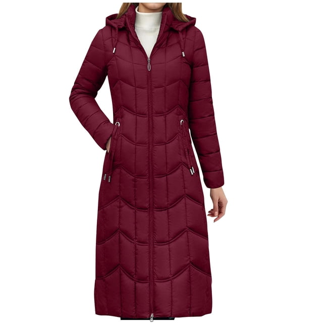 Women's Mid-Length Quilted Coat with Hidden Pockets - Hooded Design for Cold Weather Protection