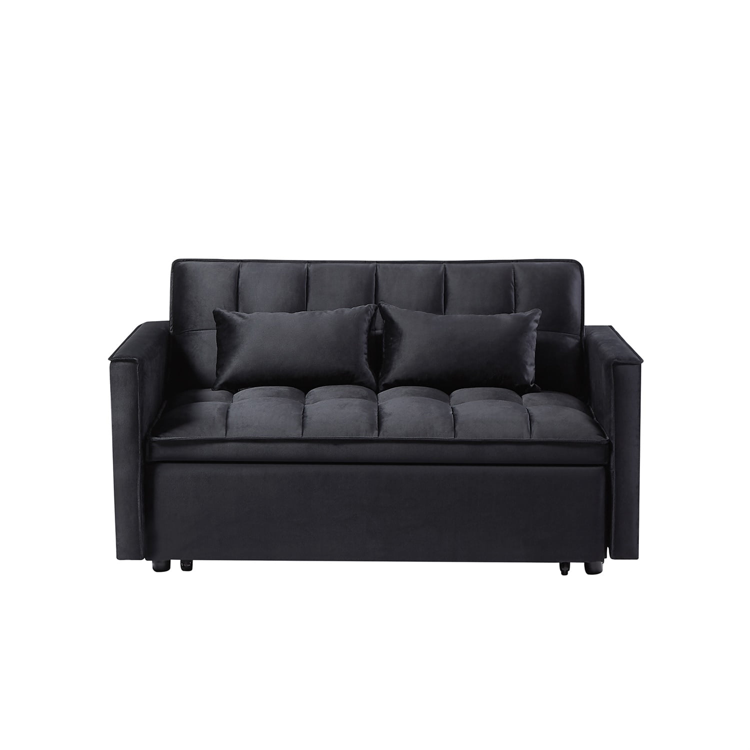 Hommoo Versatile Velvet Loveseats Reversible Pull Out Futon Couch,3 in 1 Sleeper Sofa Bed for Living Room, Black