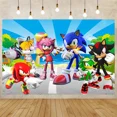 thumbnail image 3 of Decoraciones de Sonic the Hedgehog para fiesta de cumpleaños de niños, vajilla de papel, suministros para decoración de pasteles, Kit de globos para Baby Shower, pancarta, 3 of 5