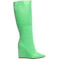 thumbnail image 2 of Schutz Asya Up Gianni Green Croc-Embossed Side Zip Pointed Toe Heel Tall Boots (Gianni Green, 9.5), 2 of 4