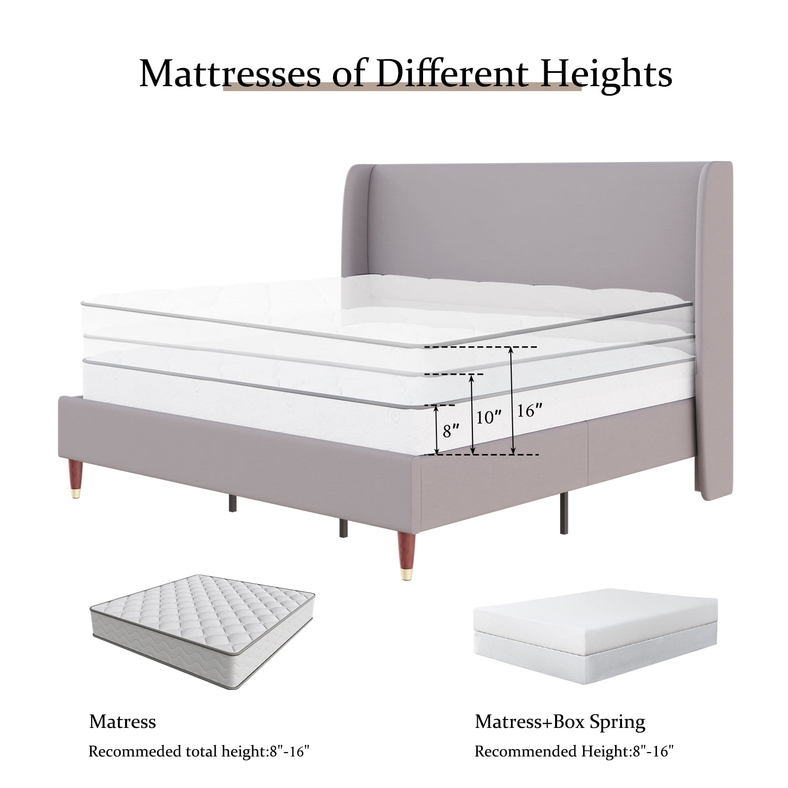 Merluxy 51.2" King Bed Frame with High Headboard,Upholstered Bed,Light Grey