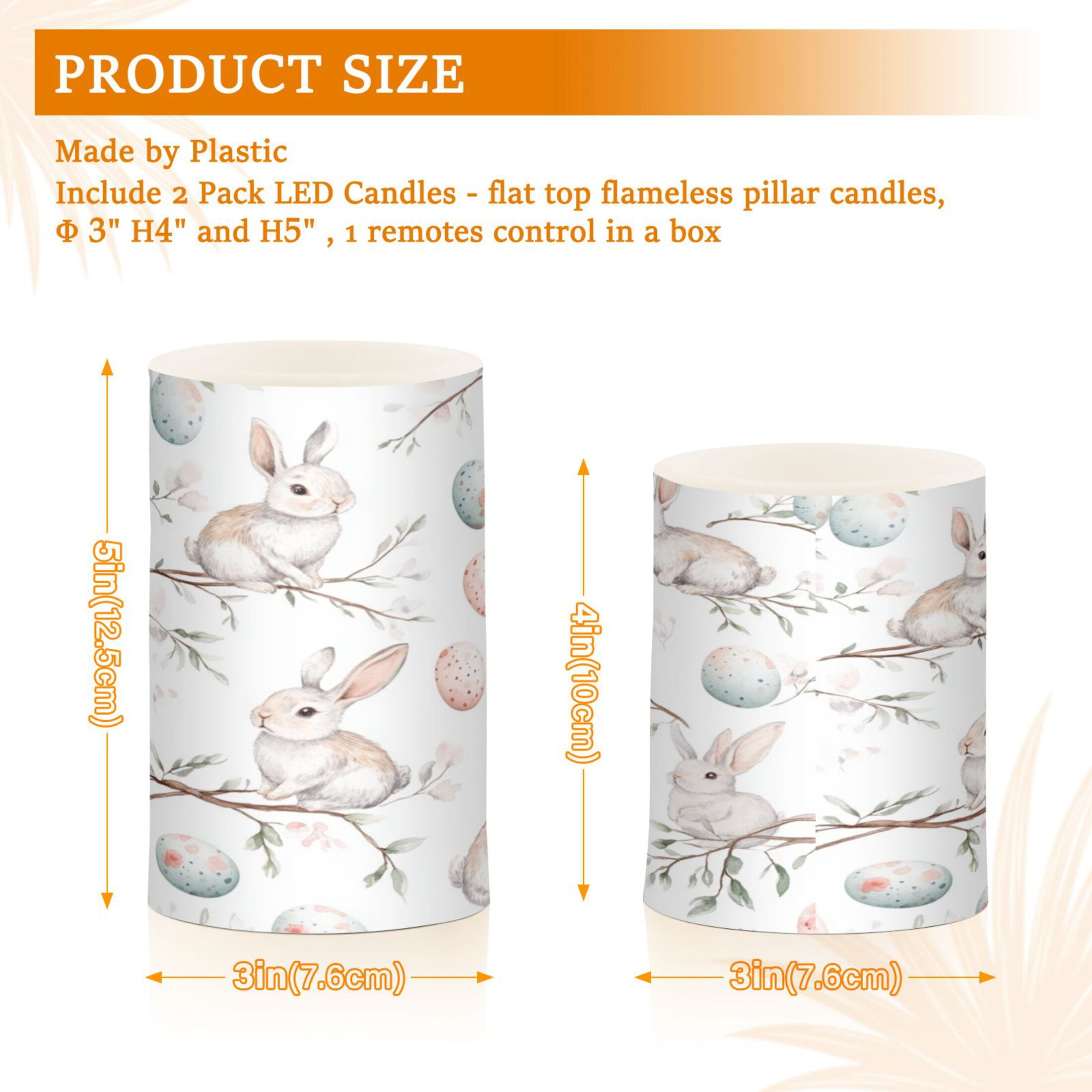 2 PCS Flameless Candles with Remote Timer LED Battery Operated Flickering Candle Light for Wedding Table Home Decoration Gifts Easter Bunnies and Willow Branches