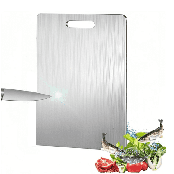 VEGCOO 9.8*14.1 inch Titanium Cutting Board for Kitchen - Steel Cutting Boards For Kitchen, Double-Sided Stainless Steel Cutting Board for Cutting Vegetables Meat