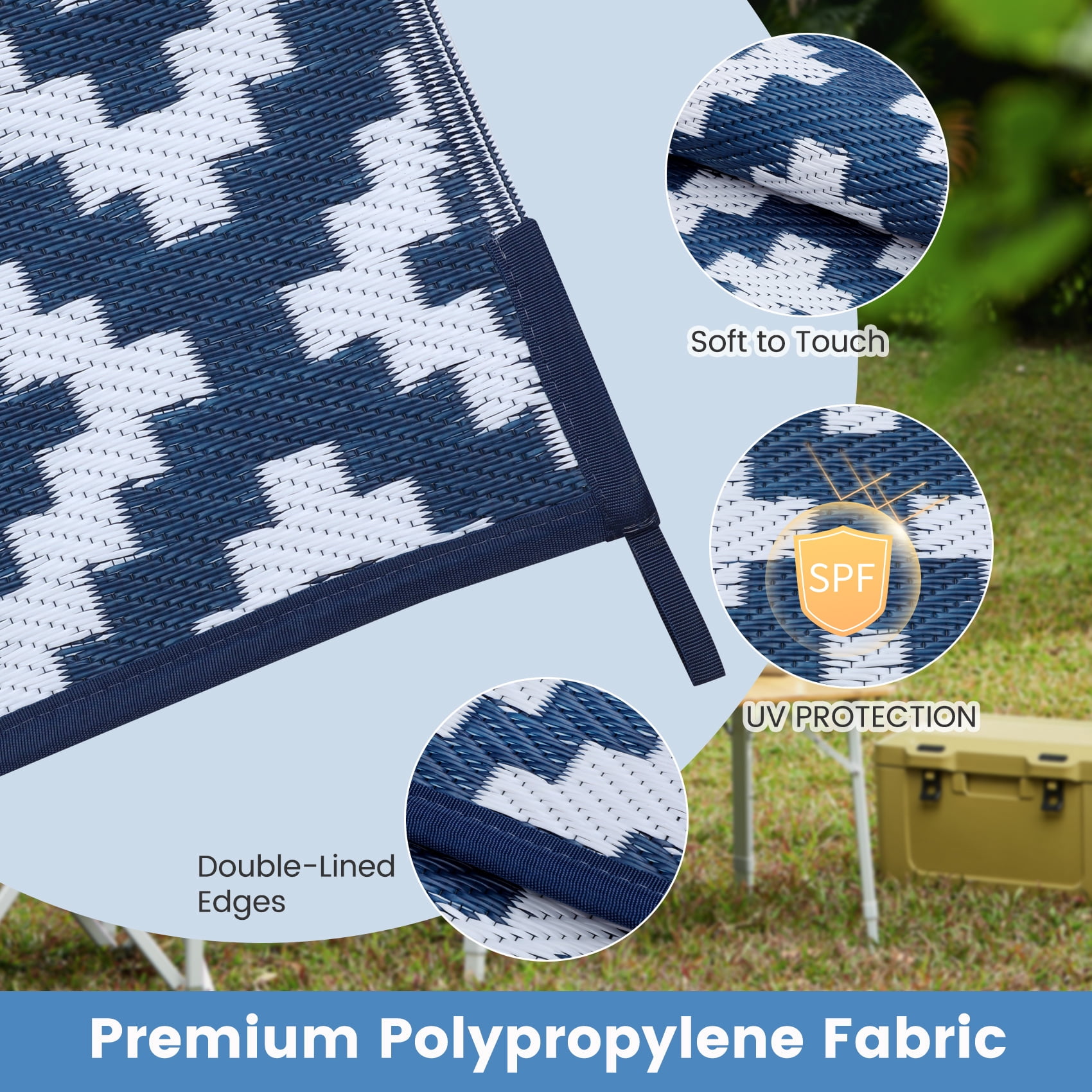 Flngr Reversible UV-Stabilized Outdoor Rug, 6 x 9 ft, Waterproof Plastic Straw for Garden, Patio, Deck, Balcony
