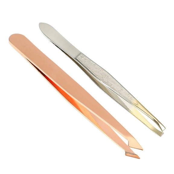 2 Pcs Eyebrow Tweezers Stainless Steel Facial Hair Tweezers for Eyebrow Nose Hair Rose Gold Tone