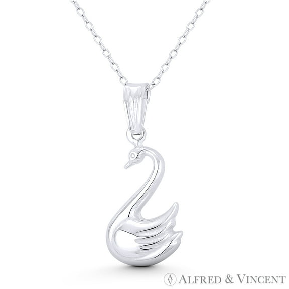 Swan Bird Animal Lover Charm 29x13mm (1.1x0.5in) 3D Reversible Pendant & Chain Necklace in .925 Sterling Silver