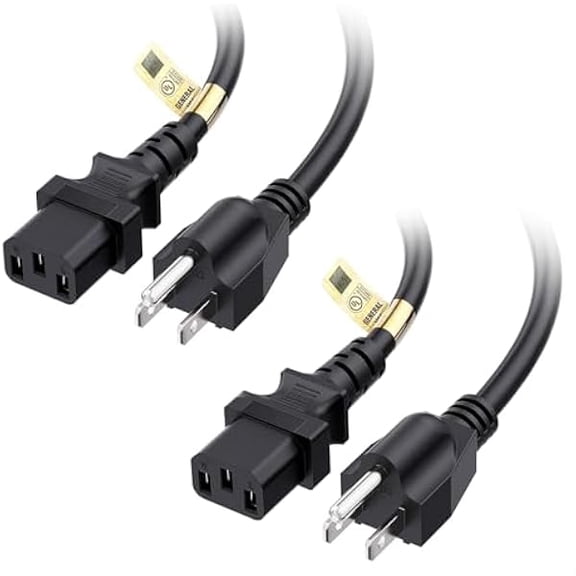 Quyaojz 2-Pack 16 AWG 3 Prong Long Computer Power Cord - 15ft, 13A Monitor Power Cord Replacement, AC Cable, NEMA 5-15P to IEC C13, Black