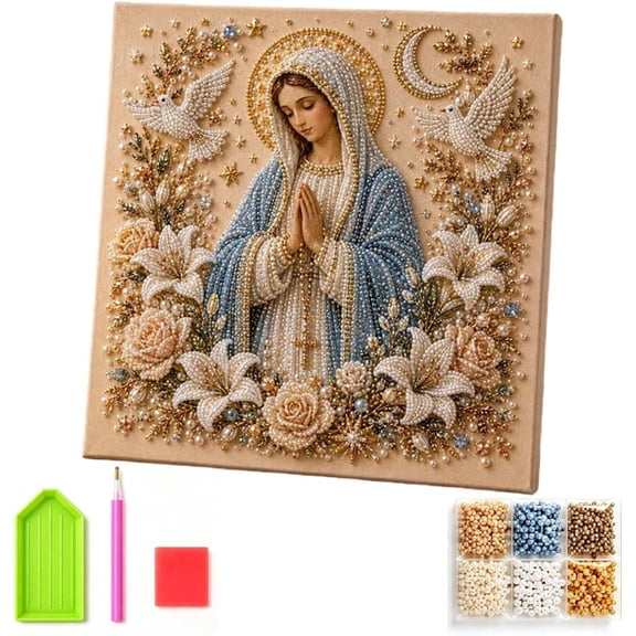 DIY Jesus Pearl Art Kit 3D Bead Painting Relaxing Craft for Adults, Christian Stress Relief Activity Faith Home Decor, 12×12in