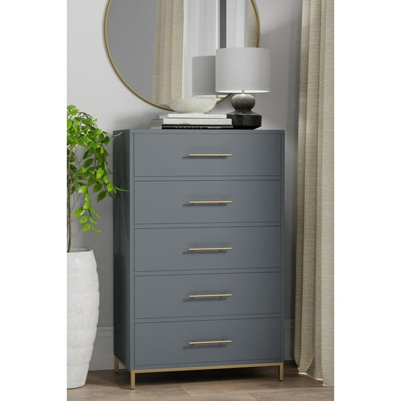 Alpine Furniture Madelyn Five Drawer Chest in Slate Gray