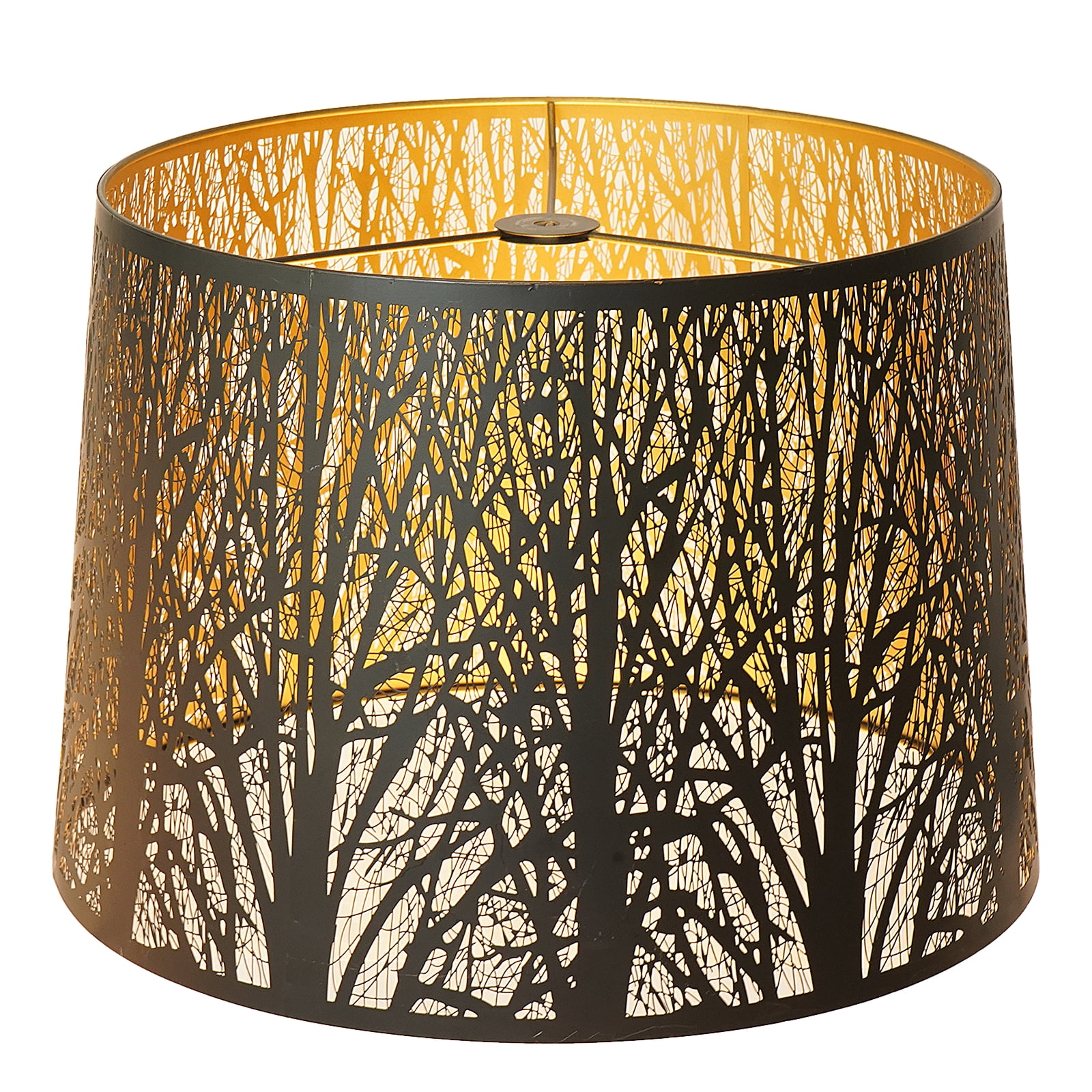 SWAIFDEE Large Drum Lamp Shade, 14" Top x 16" Bottom x 11" H, Metal Etched Tree Pattern, Spider Fitter, Modern Table Floor Lamp Replacement Shade