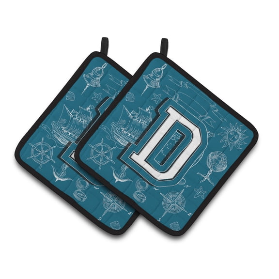 Letter D Sea Doodles Initial Alphabet Pair of Pot Holders