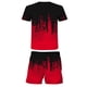 thumbnail image 3 of Sueño Pantalones cortos de manga corta transpirables para niños con conjunto de dos piezas de jersey holgado estilo lavado con tinta Rojo 160, 3 of 3