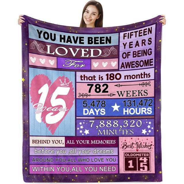 LHSHID 15 Year Old Girl Gift for Birthday Throw Blanket 15th Birthday Gifts for Girls Quinceanera Gifts 15th Birthday Gift Ideas 15th Birthday Decorations for Girl 40"x50"
