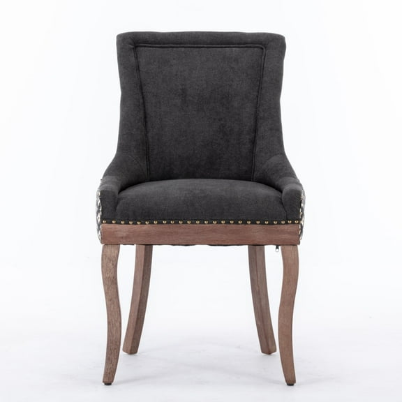 Newboti Furniture Ultra Side Dining Chair, Thickened fabric chairs with neutrally toned solid wood legs, Bronze nail head, Set of 2, Blue 79563