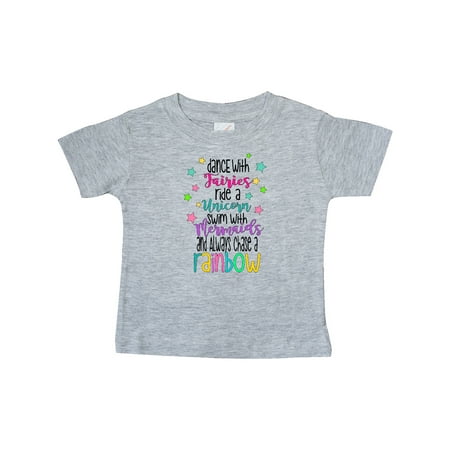 

Inktastic Dance with Fairies Ride a Unicorn Swim with Mermaids Gift Baby Boy or Baby Girl T-Shirt