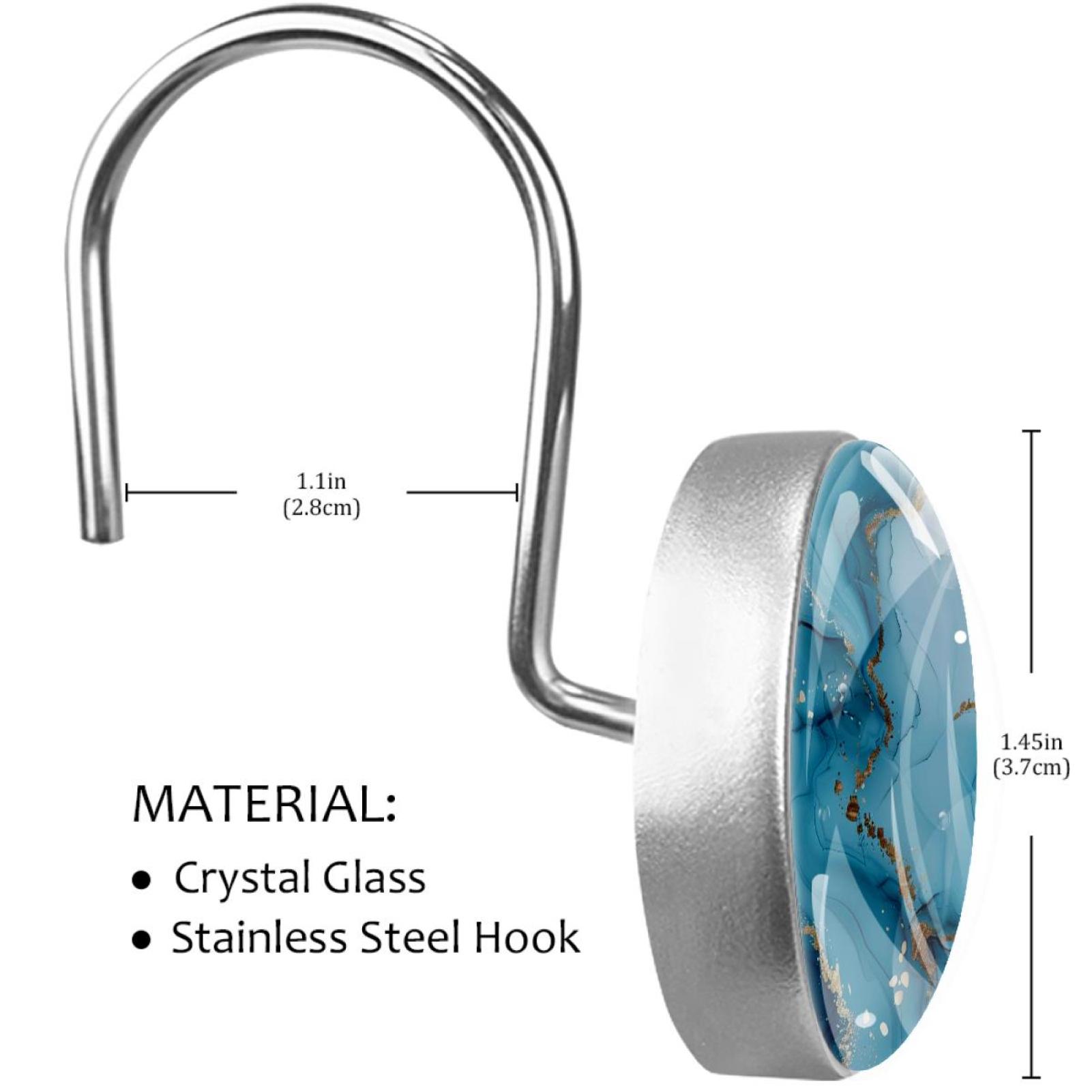 HemaKayy 12 Pcs Decorative Shower Curtain Hooks - Stainless Steel Rings for Bathroom Décor - Easy Glide & Secure Hold - Perfect Decoration for Bathroom Shower Rods - Marble Abstract Texture