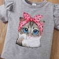 thumbnail image 4 of HCNTES Toddler Girl Set Adorable Cat Print Ruffle Sleeve Top Heart Shorts and Headband 3-Piece Set for Summer Days Toddler Girl Summer Clothes, 4 of 7