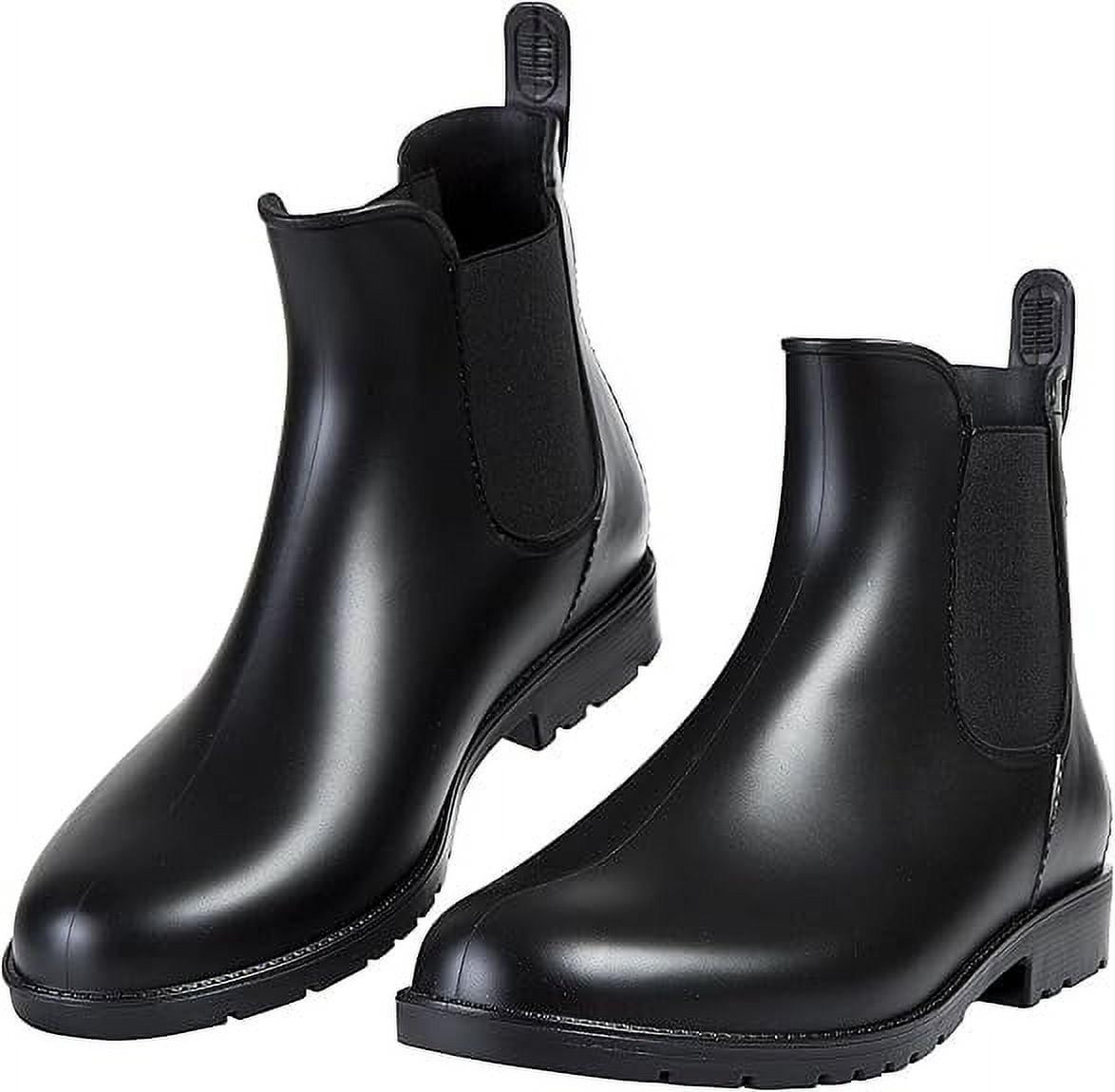 Cyiecw Women's Short Rain Boots Waterproof Anti Slip Rubber Ankle Chelsea Booties Rainboots for Women, Black, Size 11