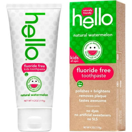 (2 Pack) Hello Naturally Friendly Natural Watermelon Fluoride Free Kids Toothpaste, 4.2 (Best Natural Baby Toothpaste)