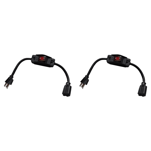 3 Rallonges avec Interrupteur Étanche, Rallonge Robuste 1875W avec Interrupteur, 14AWG 1.5 Pieds, 2 Pack Prise US, 2 x Rallonge Robuste, Noir