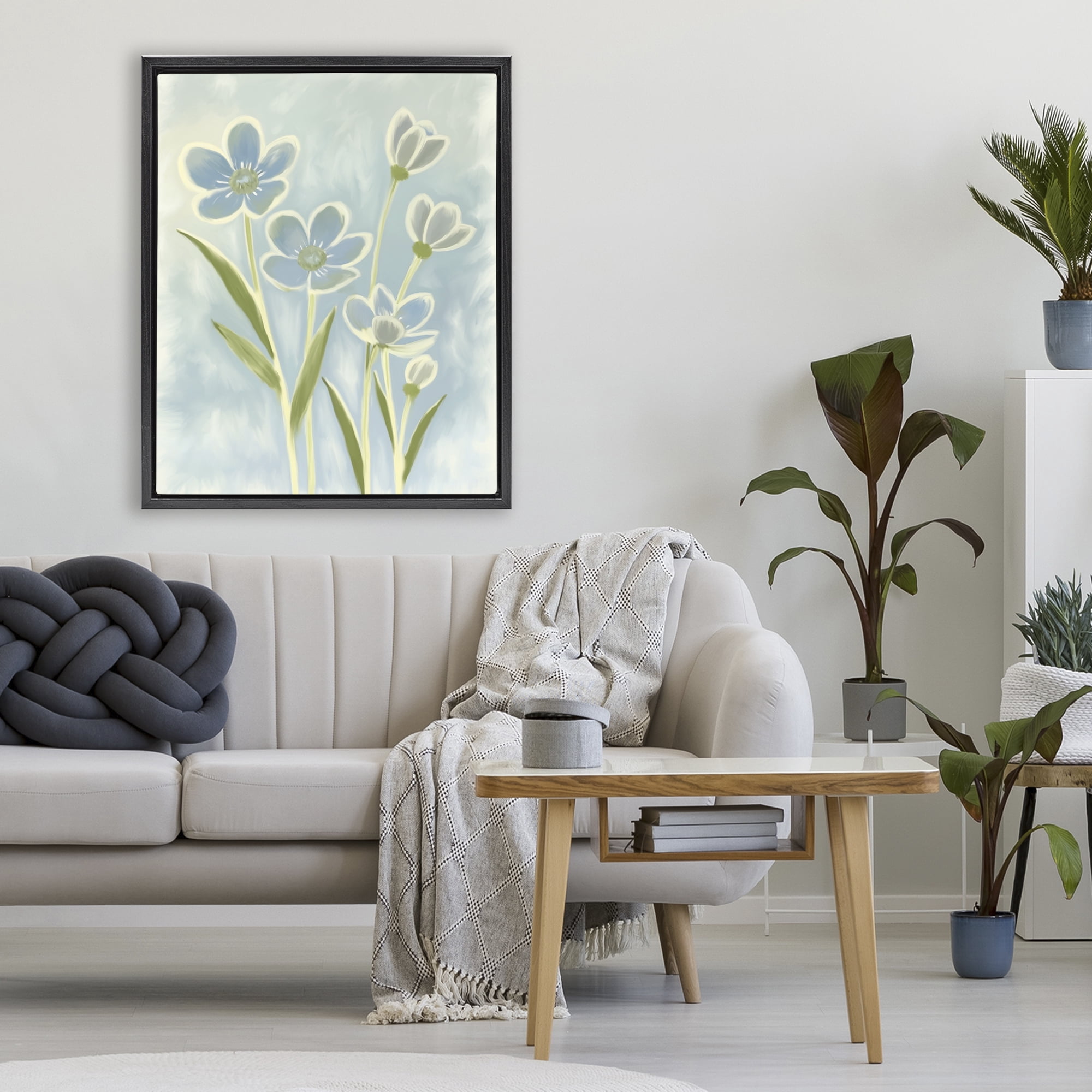 Stupell Industries Blue Petals Contour Black Framed Floater Canvas Wall Art, design by Kim Allen
