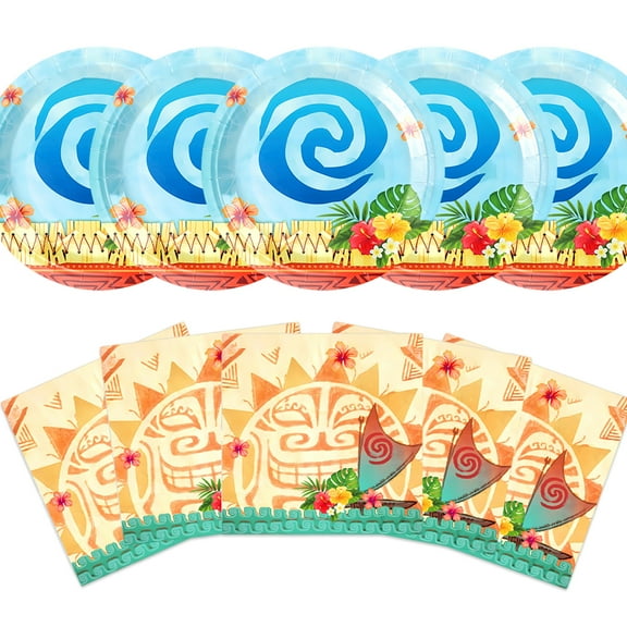 40 Pcs Ocean Birthday Paper plates and Napkins Hawaiian Cartoon Party Supplies Disposable Tableware Set for Summer Beach Holiday Pool Party Decorations,Serves 20