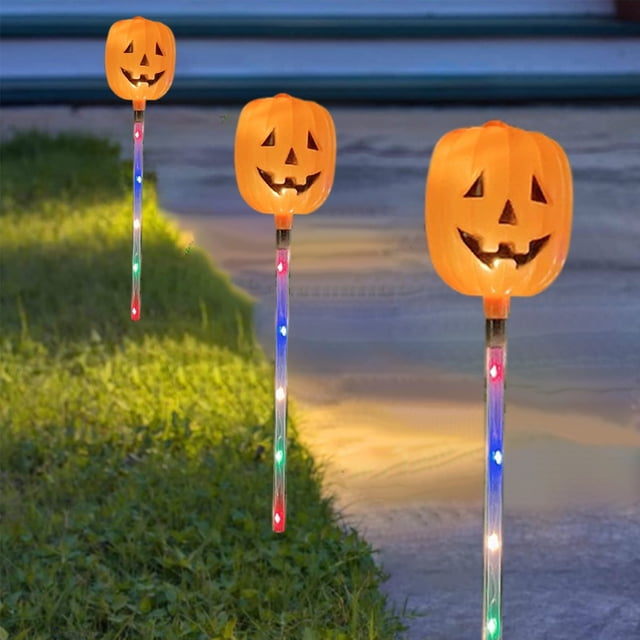 Luces solares de jardín con estacas para decoración de Halloween | Luces solares exteriores con forma de calabaza, fantasma y calavera | Decoración espeluznante para césped y caminos