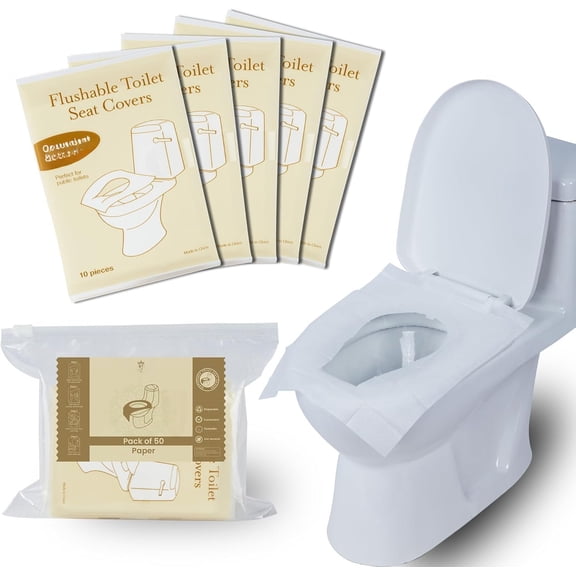 50 Disposable Toilet Seat Covers Flushable  Biodegradable Paper Material | Travel Toilet Seat Covers for  and Potty ,  Toilet Seat Liners for Public Restrooms