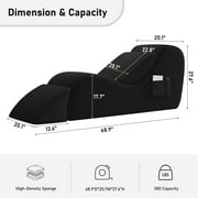 Yoga Curve Chair, Corduroy Yoga Chaise Lounge Chair for Adults, With Lumbar Pillow, Side Pocket, Ottoman, Modern Yoga Couch for Stretching and Relaxation, Black
