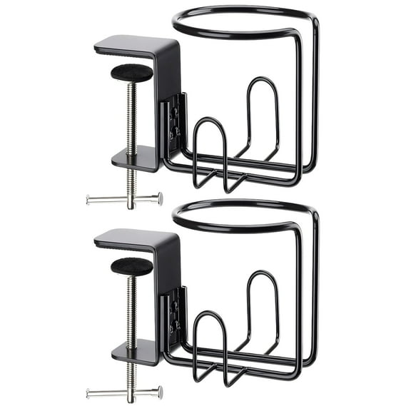 2 PCS Desk Cup Holder Clamps, Heavy Duty Metal Drink Holder for Tables, Adjustable Cup Holder Clamp for Water Bottles Mugs Tumblers, Universal Beverage Mount for Home Office Gaming Desk